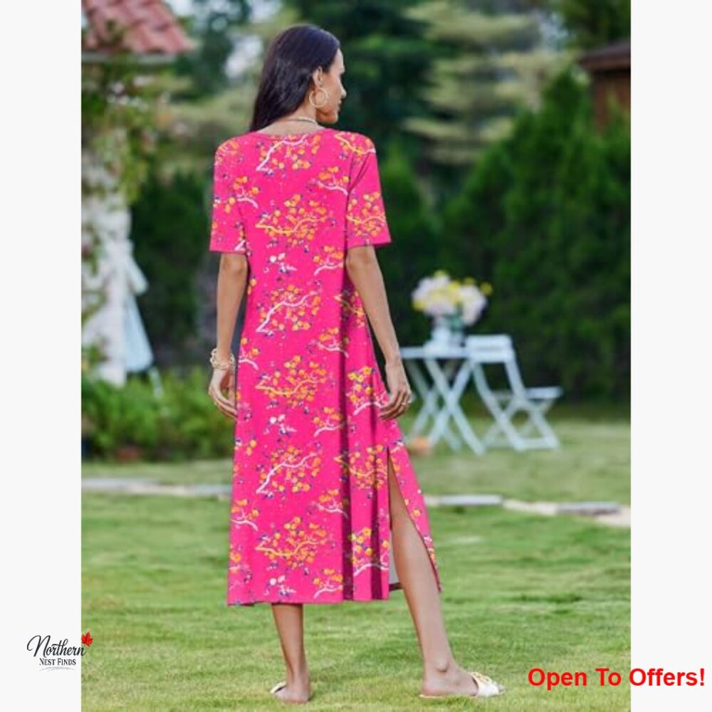 Polyester Spandex Floral Summer Dress Casual Beach Split Long Dress - Picture 5 of 6